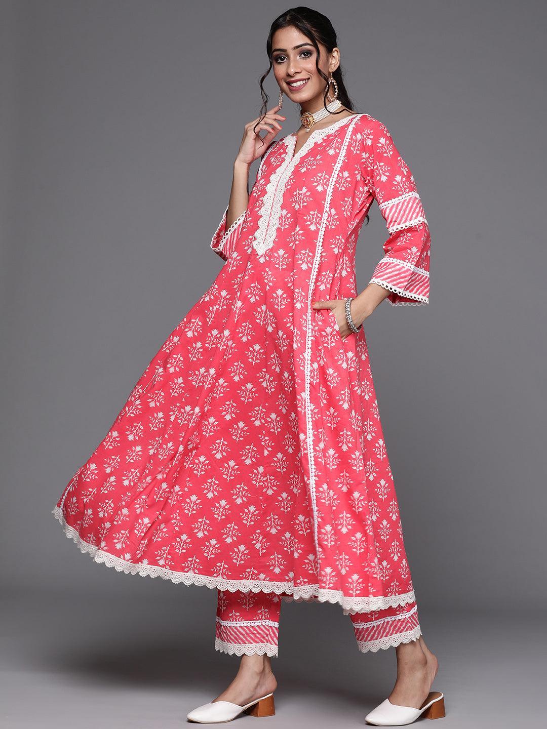 Pink Printed Cotton Suit Set