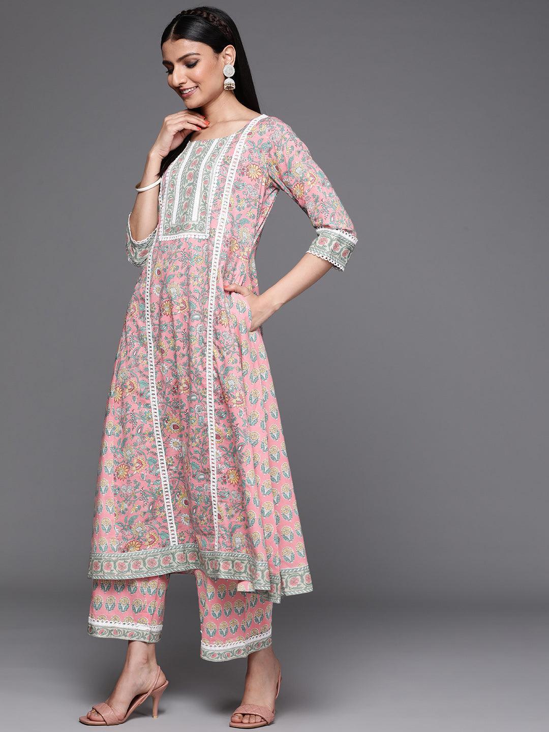 Pink Printed Cotton Suit Set