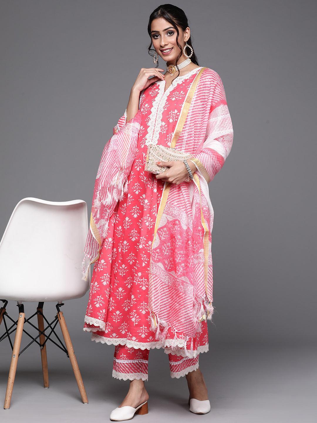 Pink Printed Cotton Suit Set