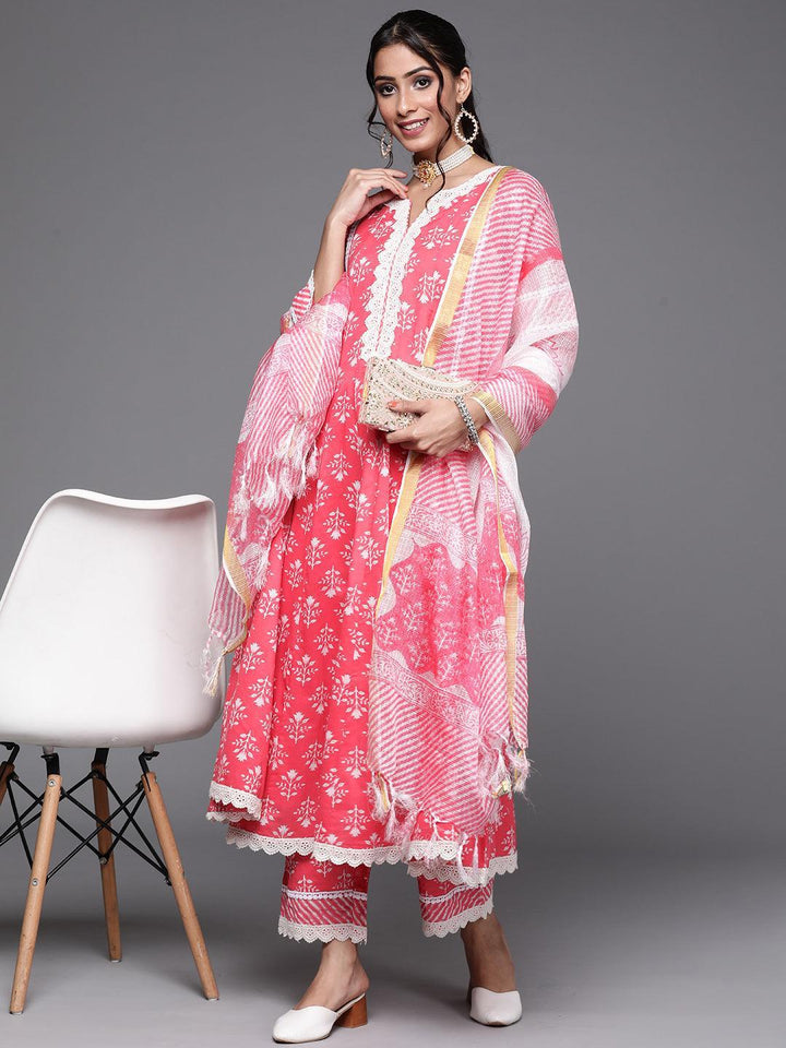 Pink Printed Cotton Suit Set - ShopLibas