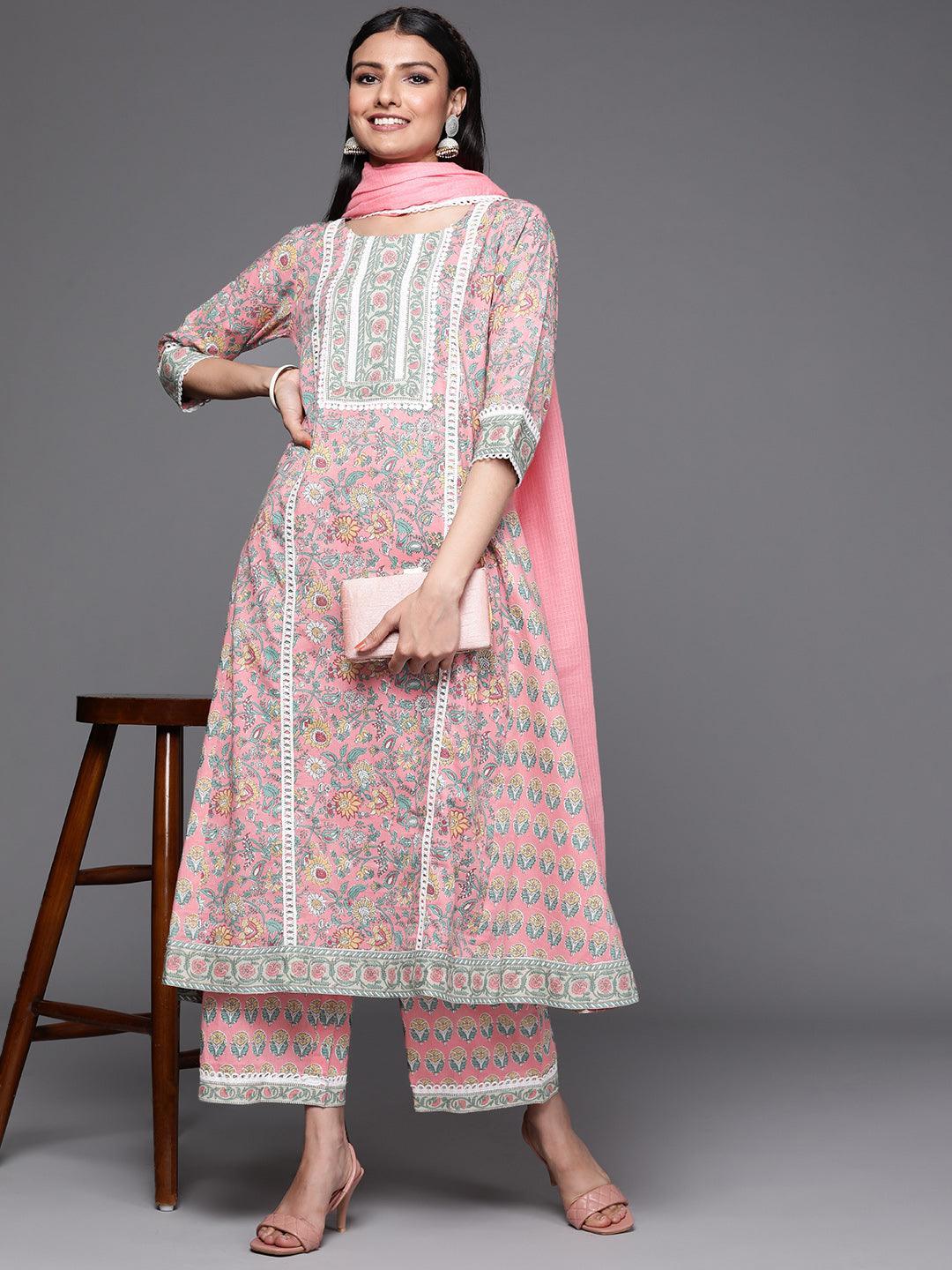 Pink Printed Cotton Suit Set - ShopLibas