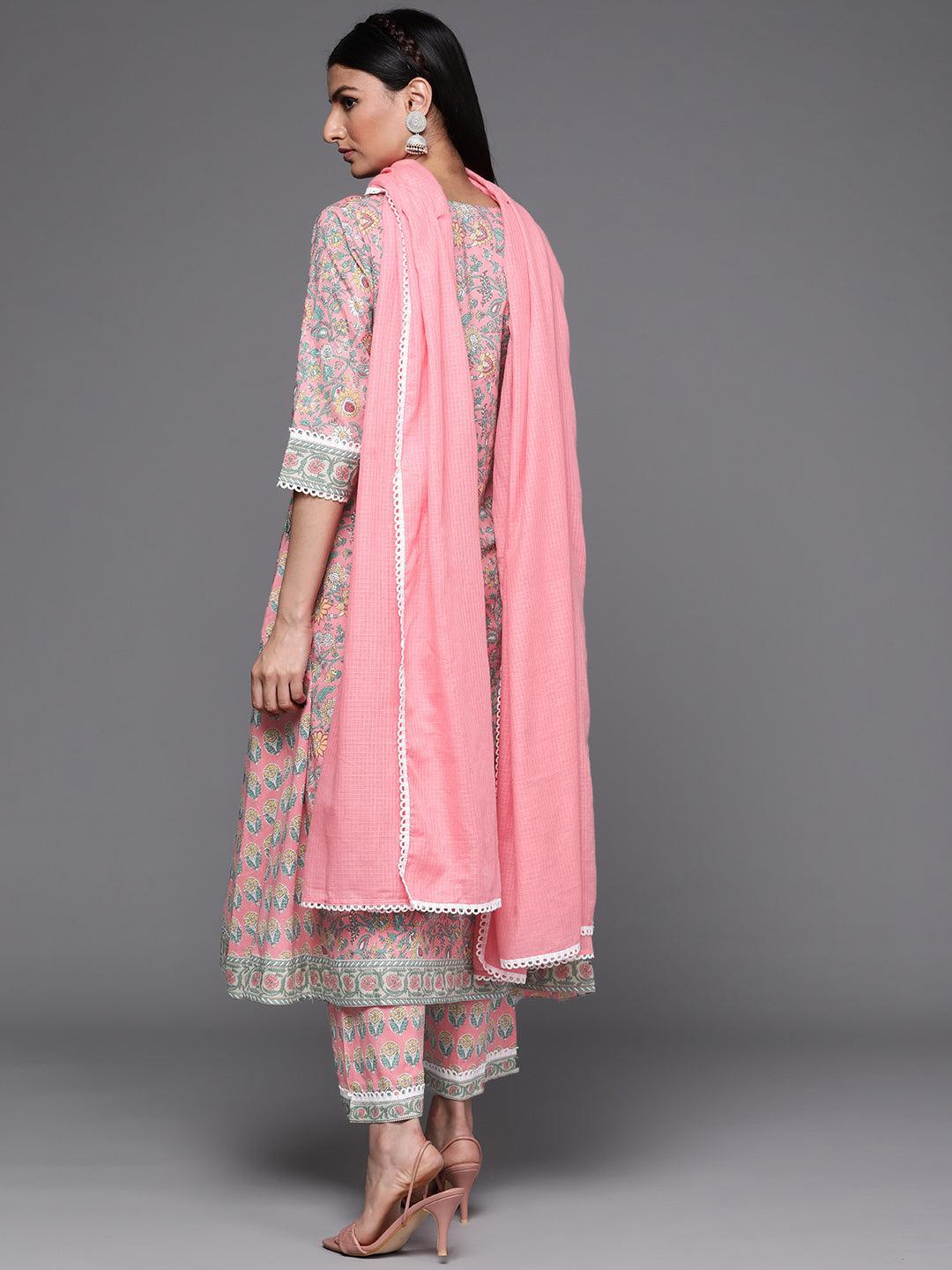 Pink Printed Cotton Suit Set