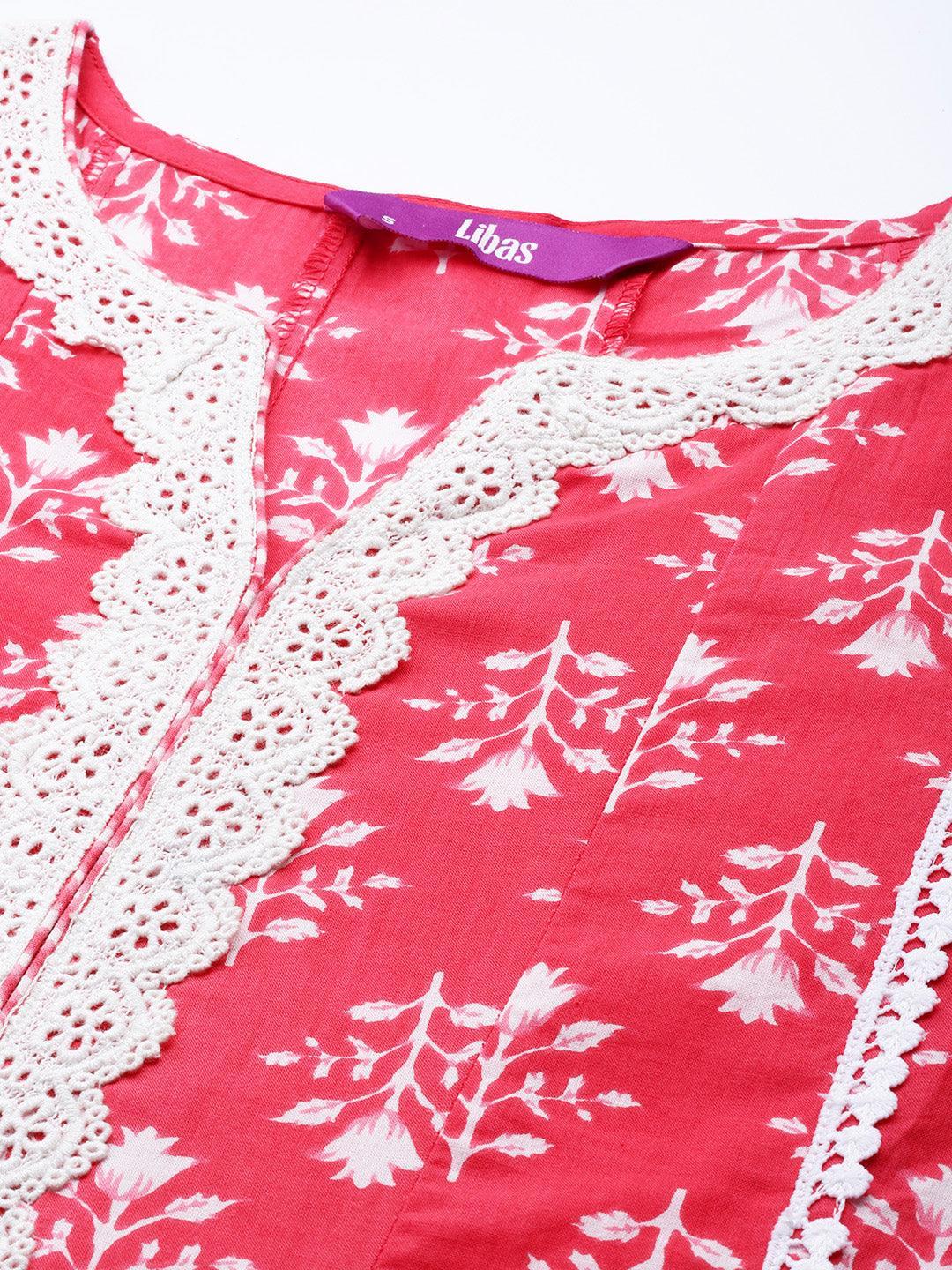 Pink Printed Cotton Suit Set