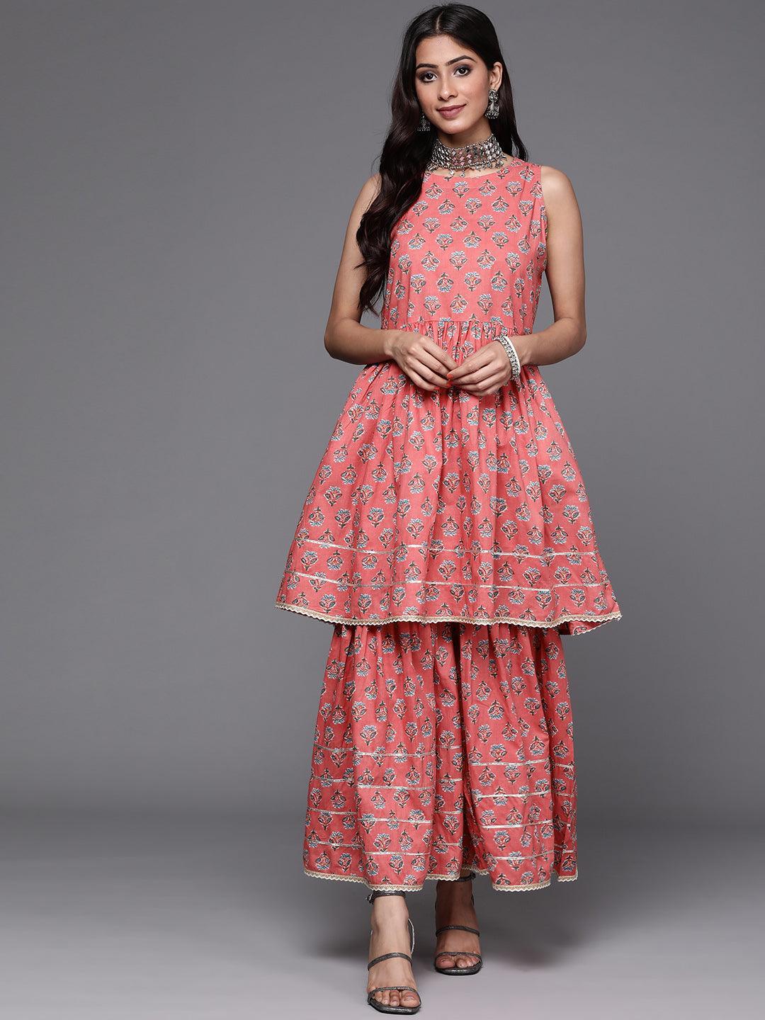 Pink Printed Cotton Kurta Set