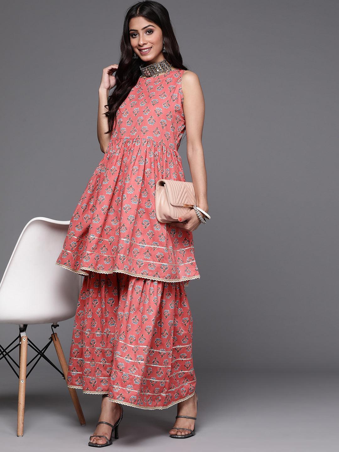 Pink Printed Cotton Kurta Set