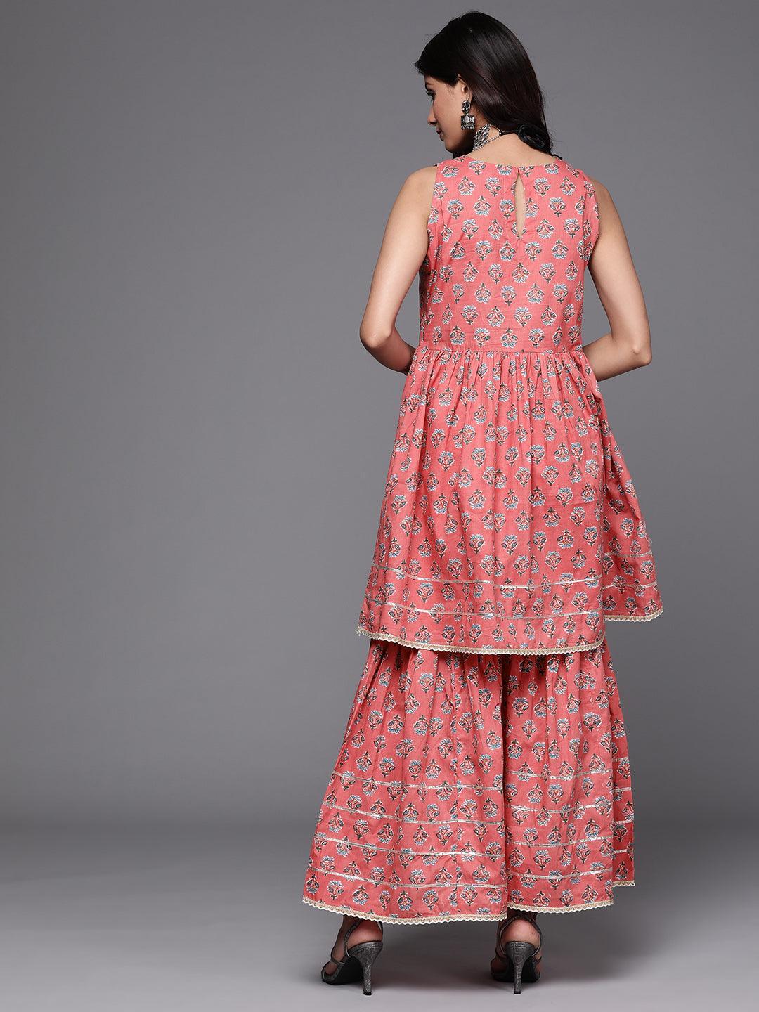 Pink Printed Cotton Kurta Set