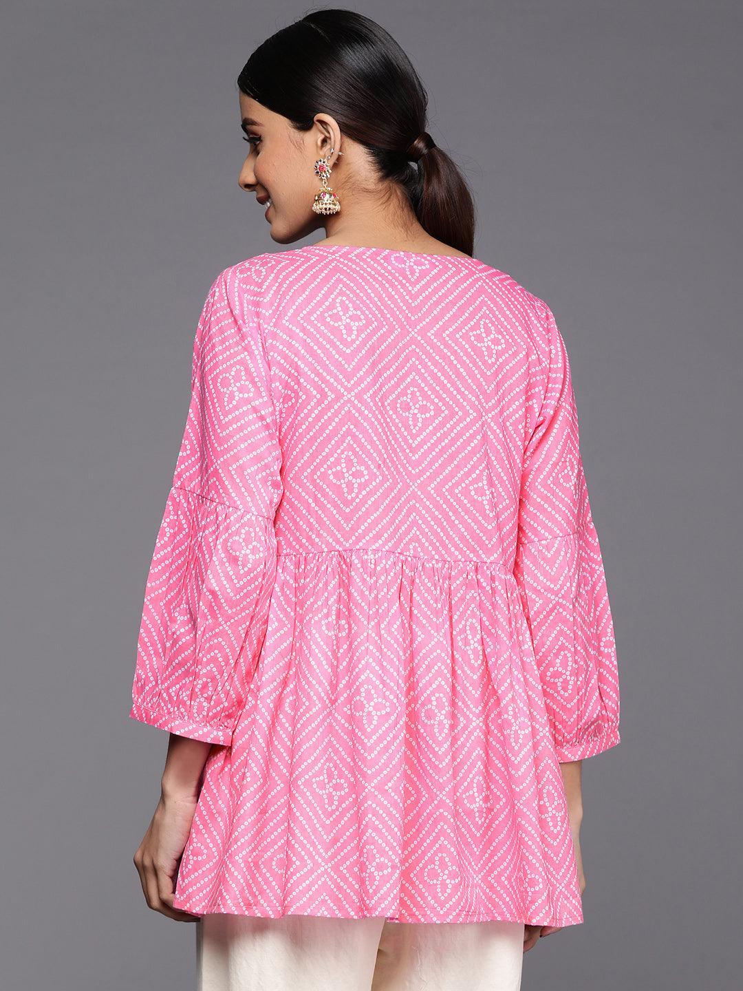 Pink Printed Cotton A-Line Kurti