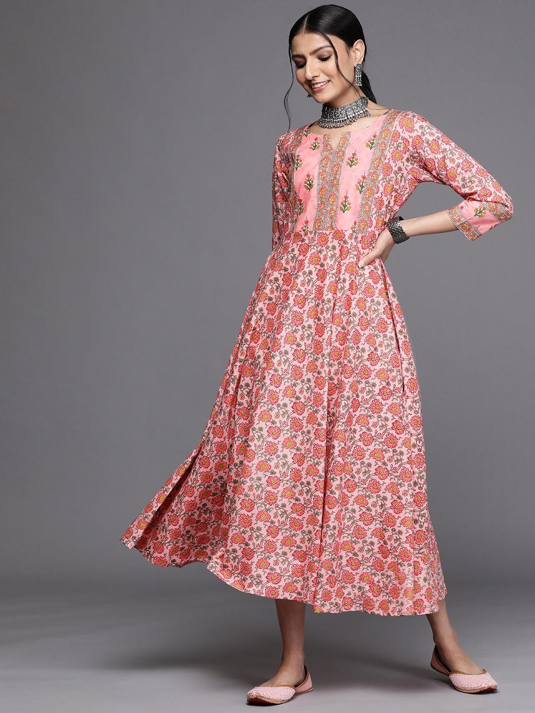 Pink Printed Cotton Dress - ShopLibas