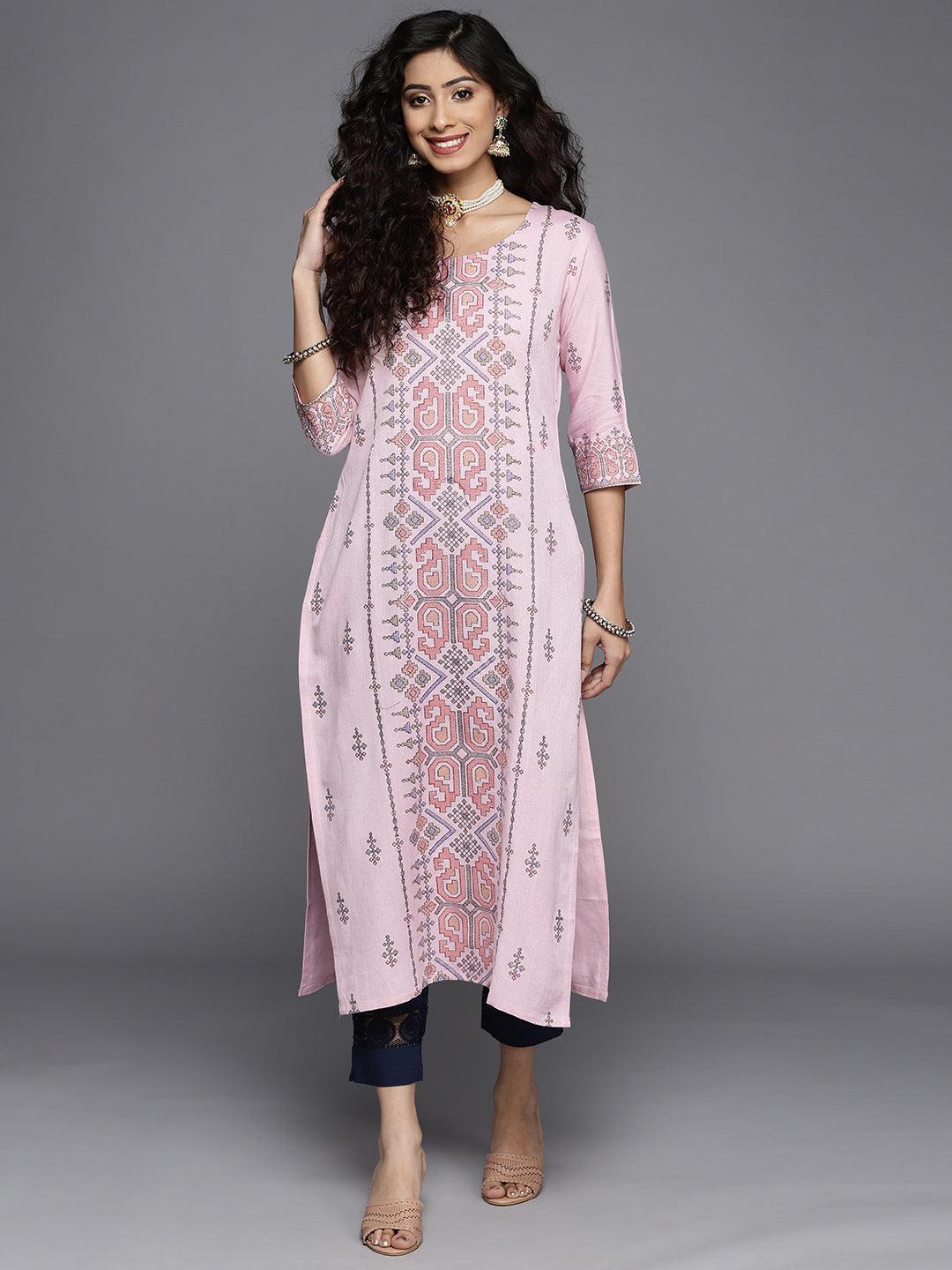 Pink Printed Cotton Kurta - ShopLibas