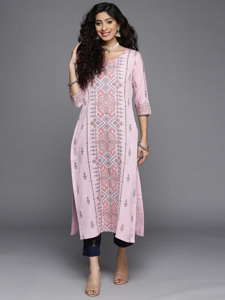 Pink Printed Cotton Kurta - ShopLibas