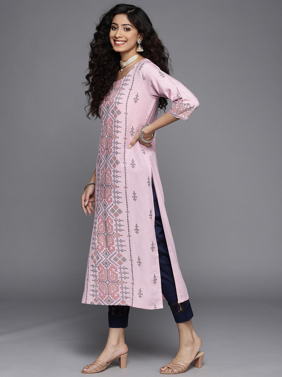 Pink Printed Cotton Kurta