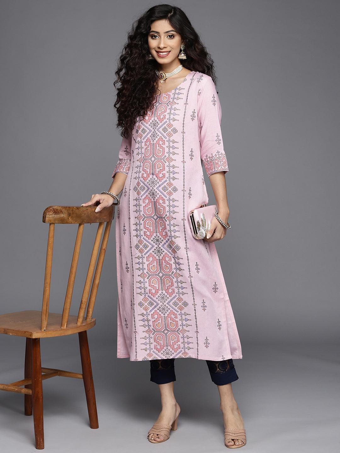 Pink Printed Cotton Kurta