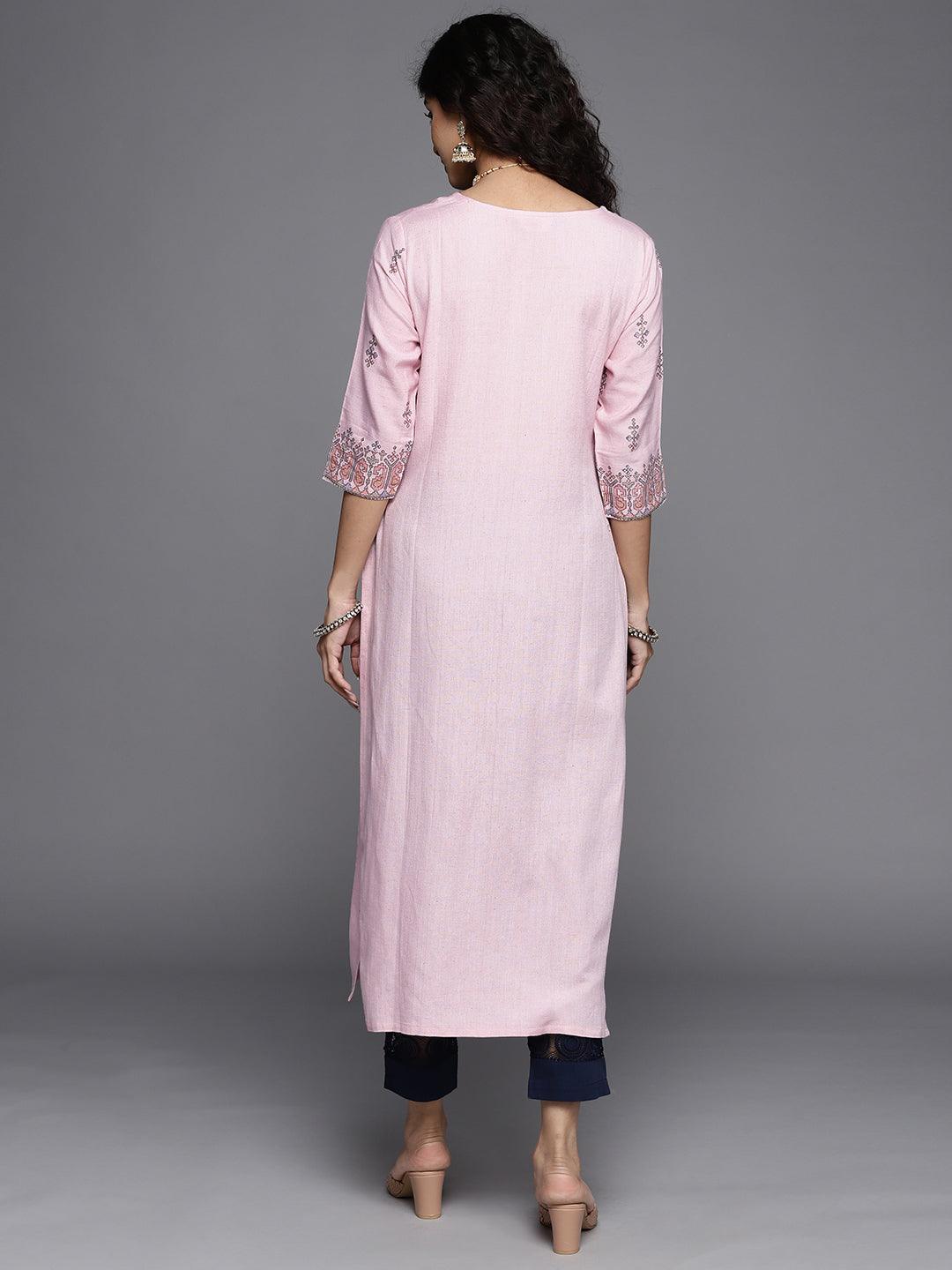 Pink Printed Cotton Kurta - ShopLibas