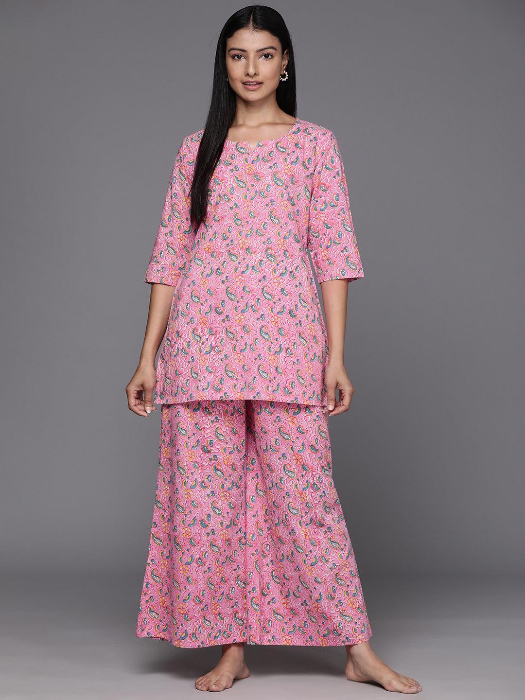 Pink Printed Cotton Night Suit