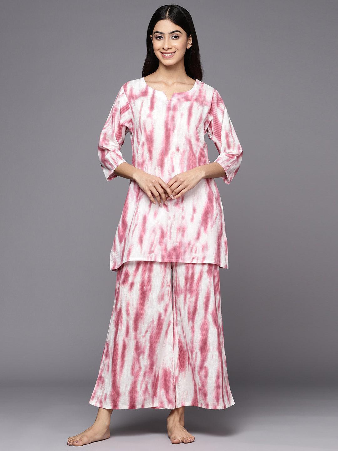 Pink Printed Cotton Night Suit