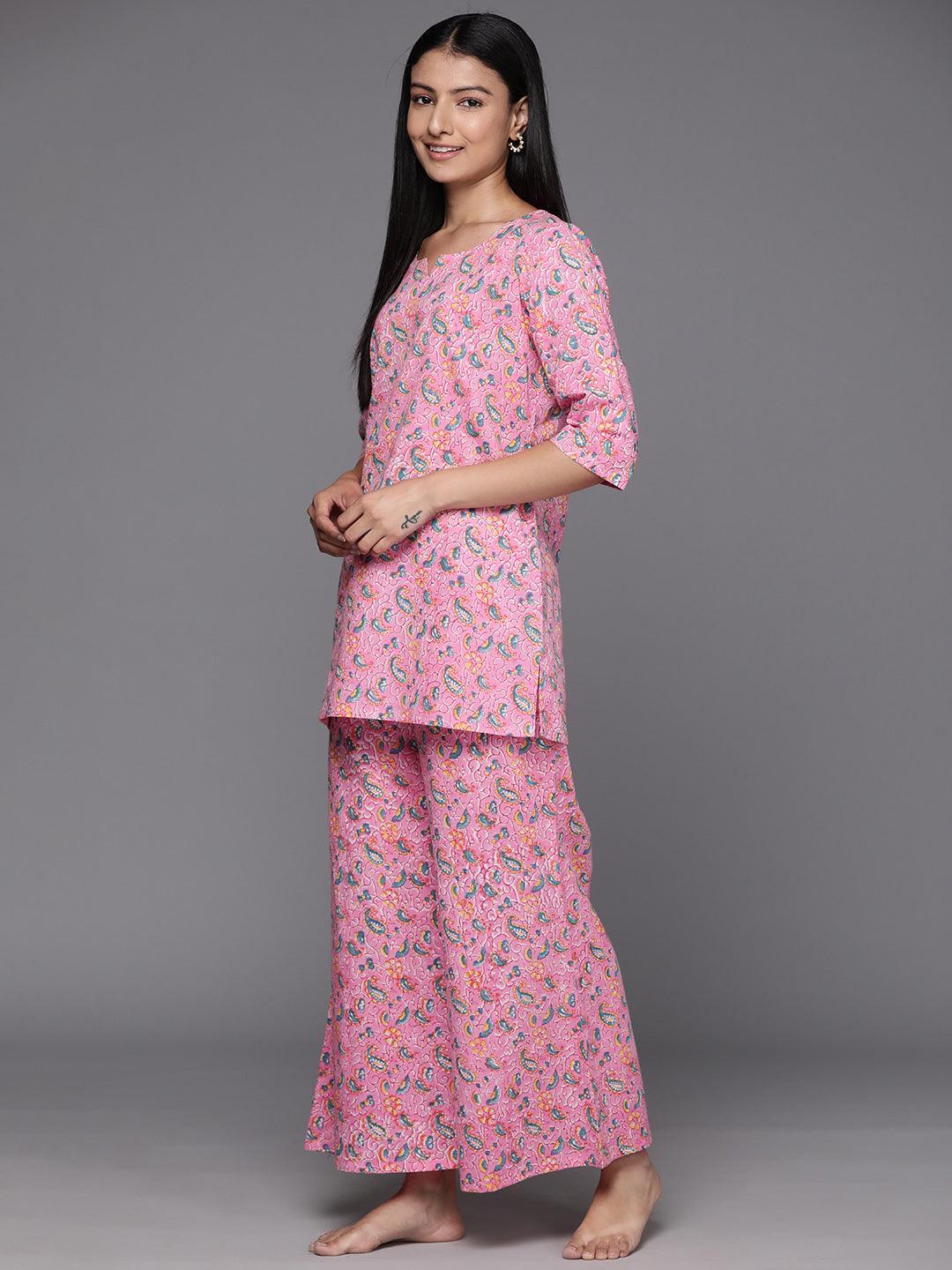 Pink Printed Cotton Night Suit