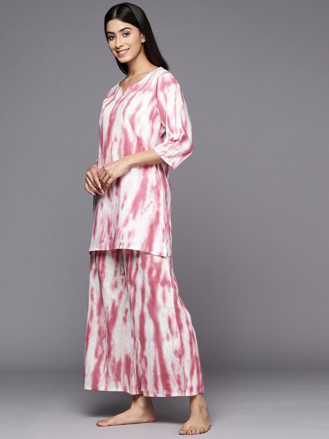 Pink Printed Cotton Night Suit