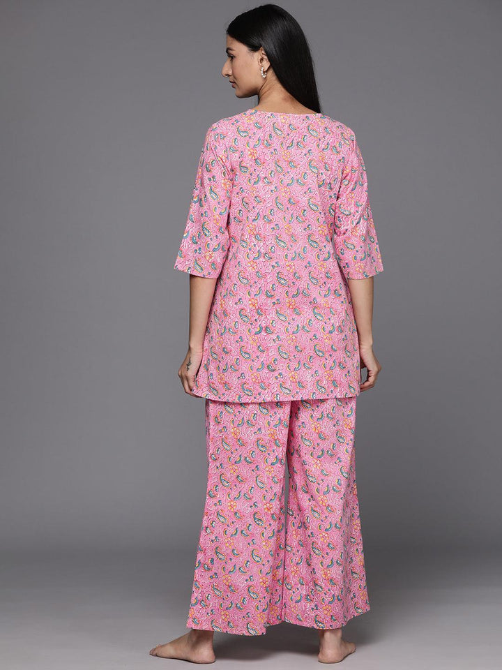 Pink Printed Cotton Night Suit - Libas