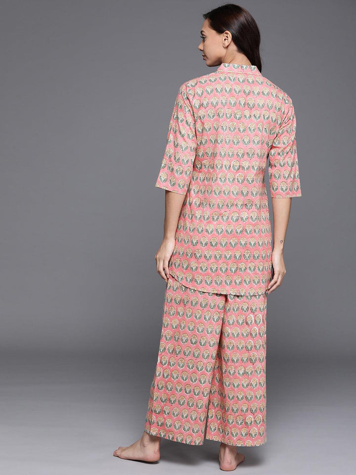 Pink Printed Cotton Night Suit - ShopLibas