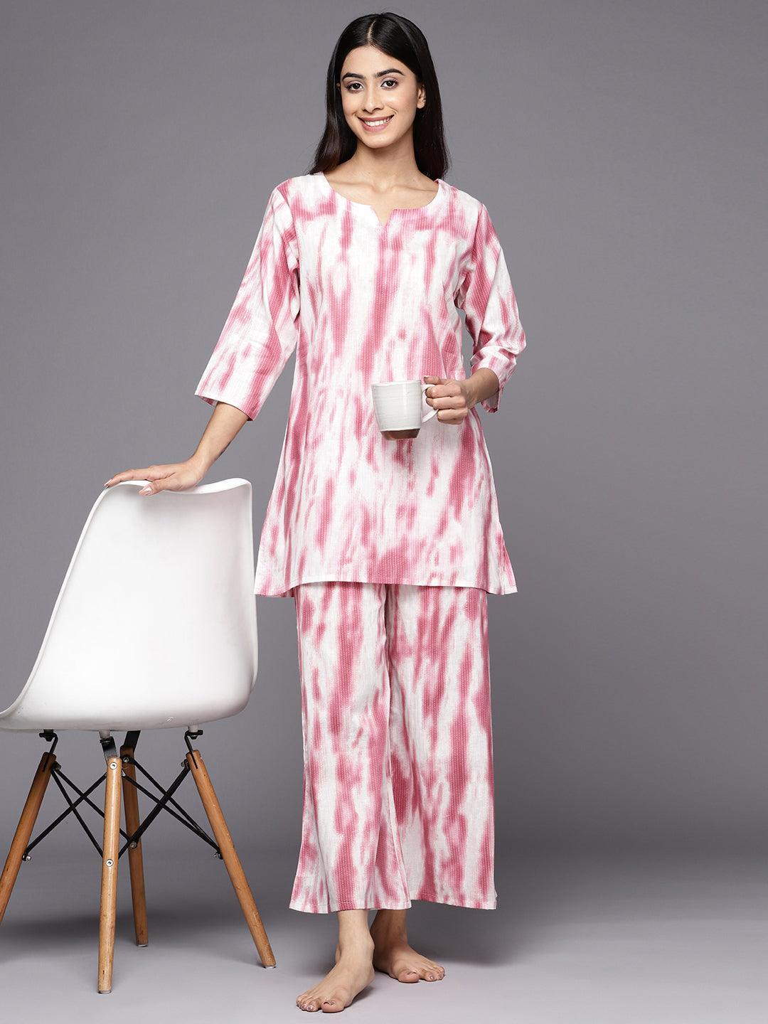 Pink Printed Cotton Night Suit - ShopLibas