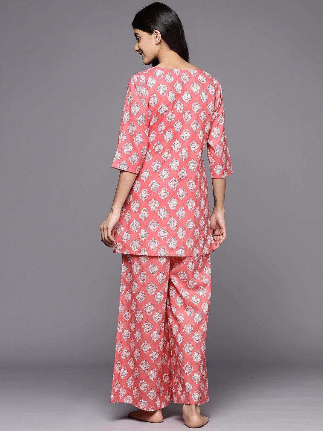 Pink Printed Cotton Night Suit