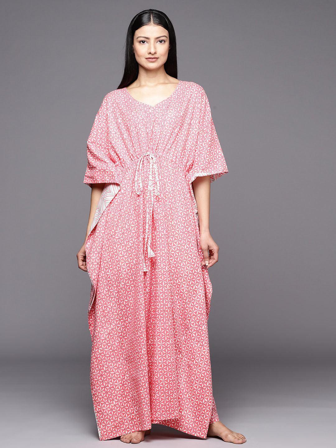 Pink Printed Cotton Nightdress - ShopLibas