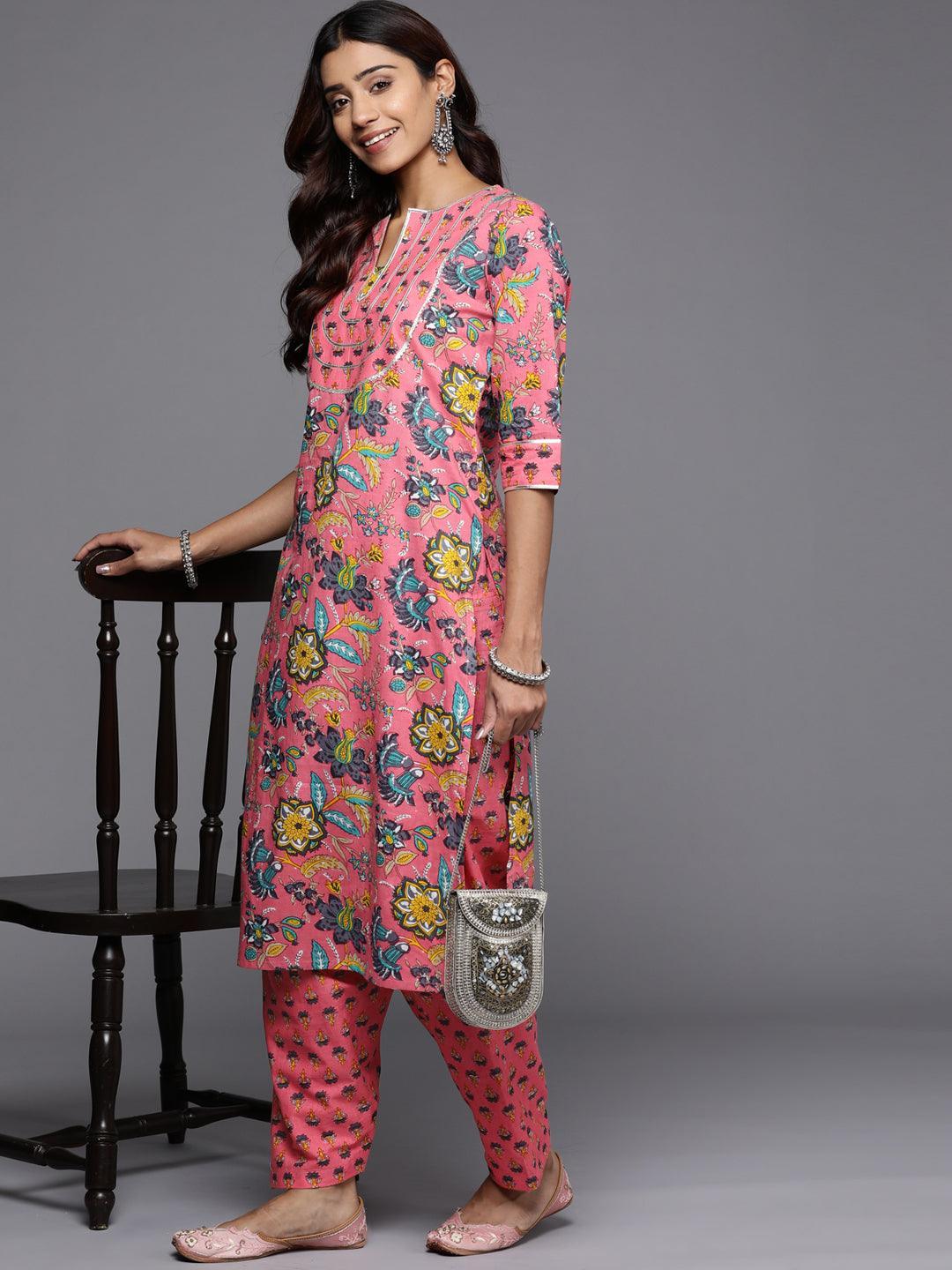 Pink Printed Cotton Salwar Pants