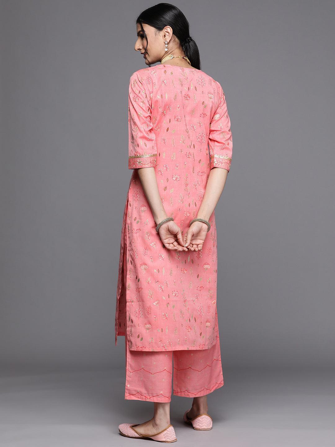 Pink Printed Cotton Silk Kurta