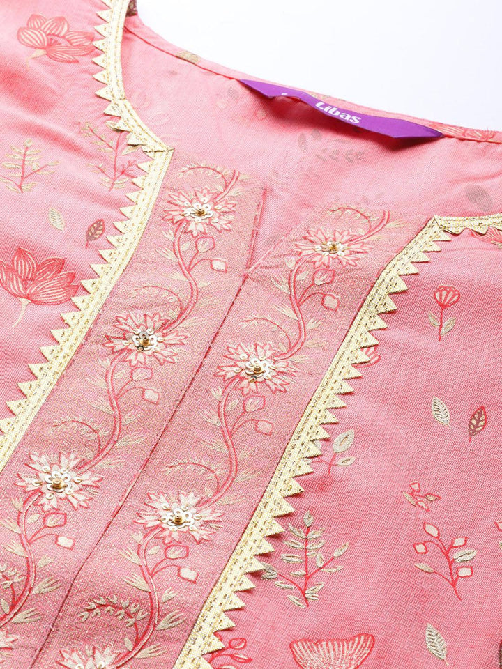 Pink Printed Cotton Silk Kurta - ShopLibas