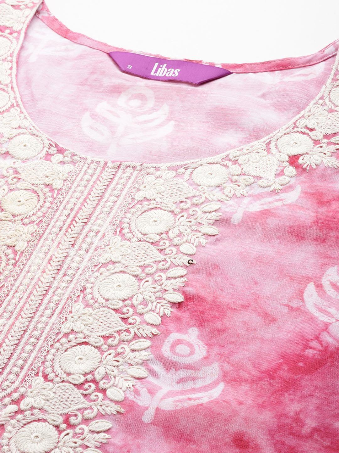 Pink Printed Cotton Straight Kurta