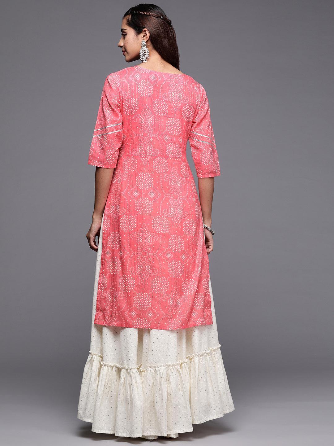 Pink Printed Cotton Straight Kurta