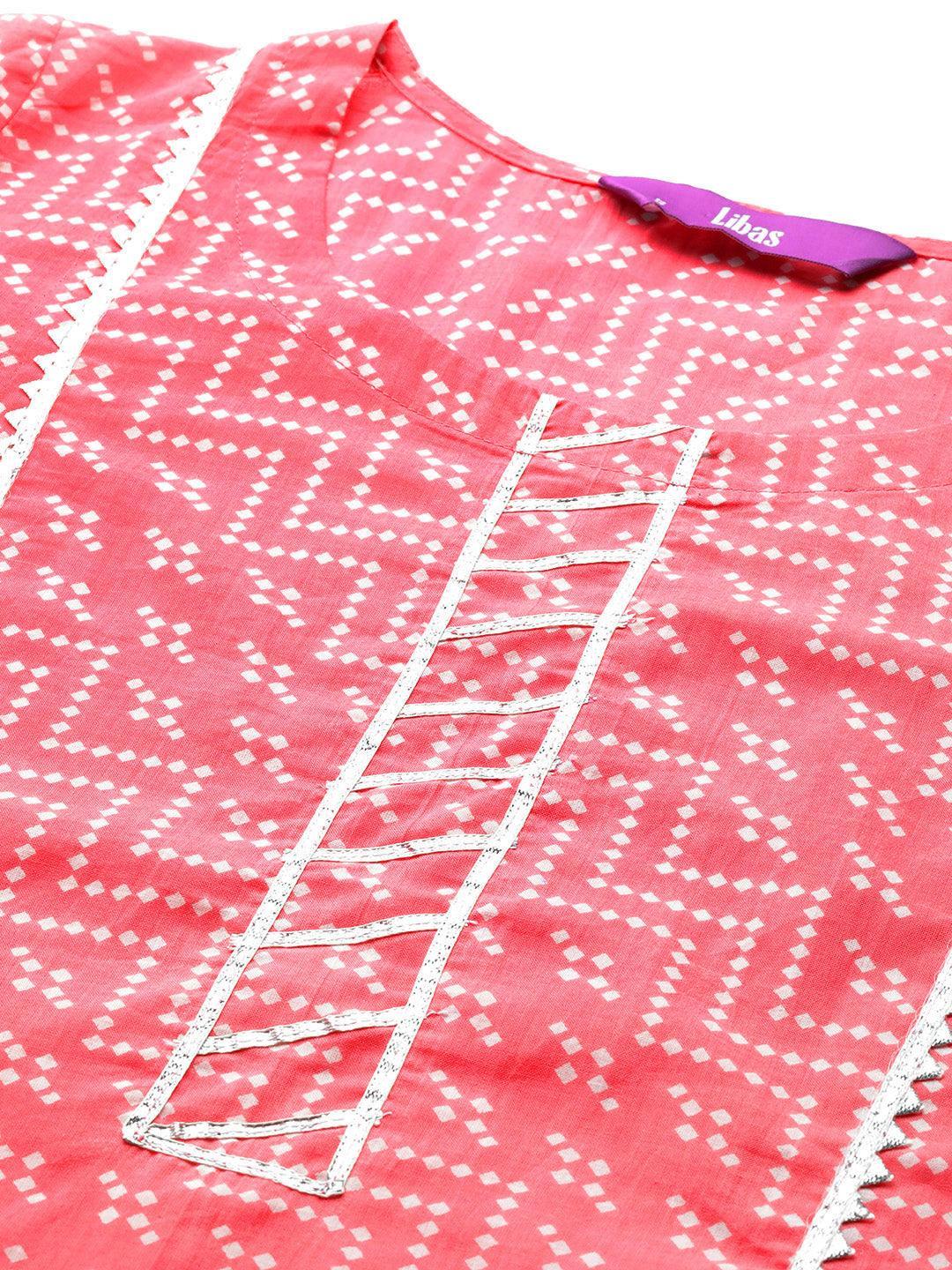 Pink Printed Cotton Straight Kurta