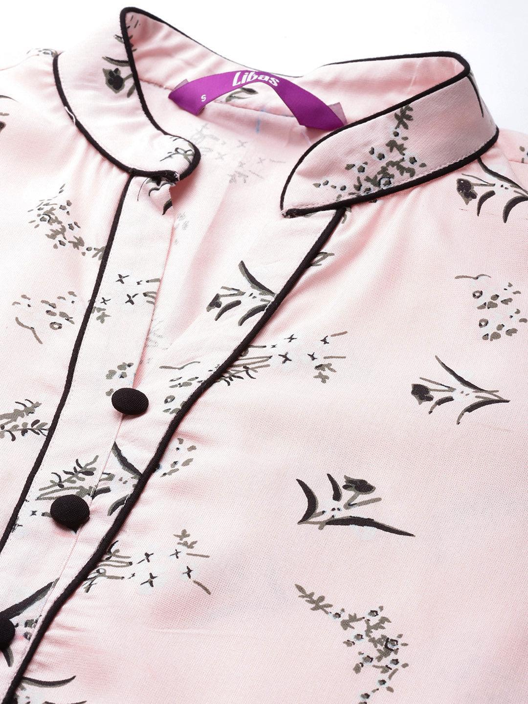 Pink Printed Cotton Straight Kurta