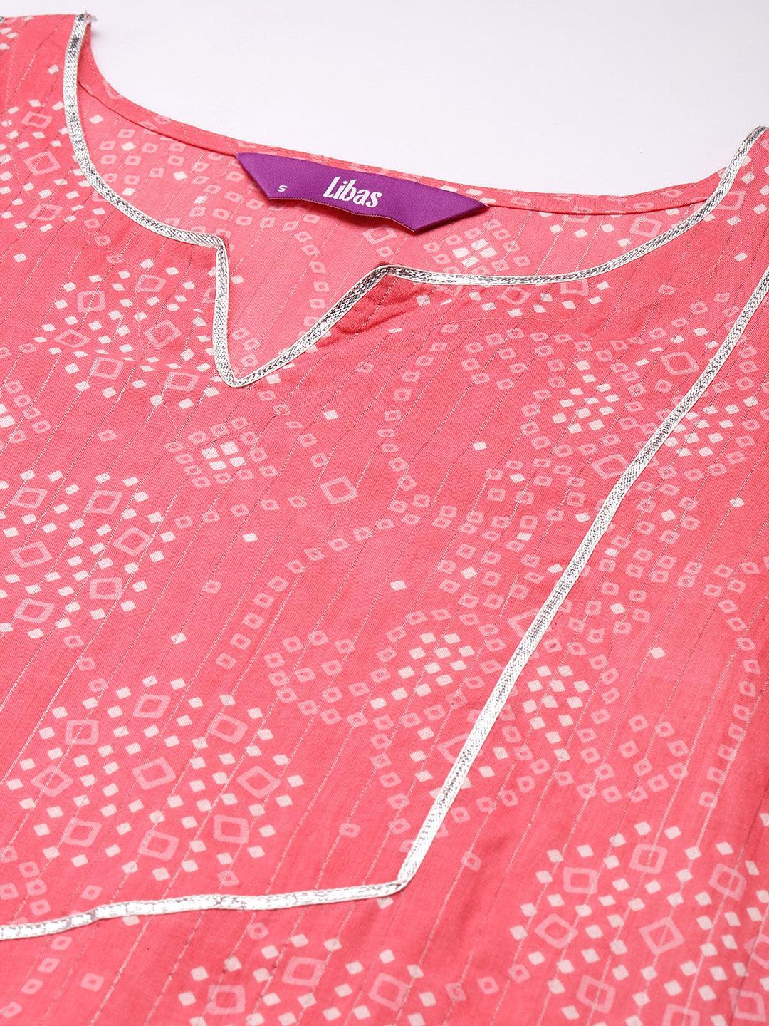 Pink Printed Cotton Straight Kurta