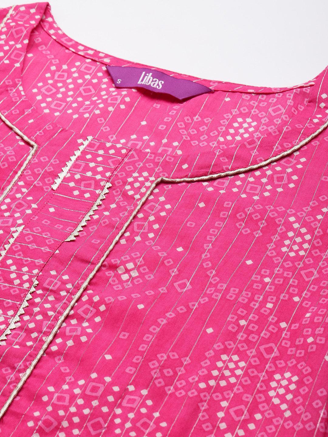 Pink Printed Cotton Straight Kurta