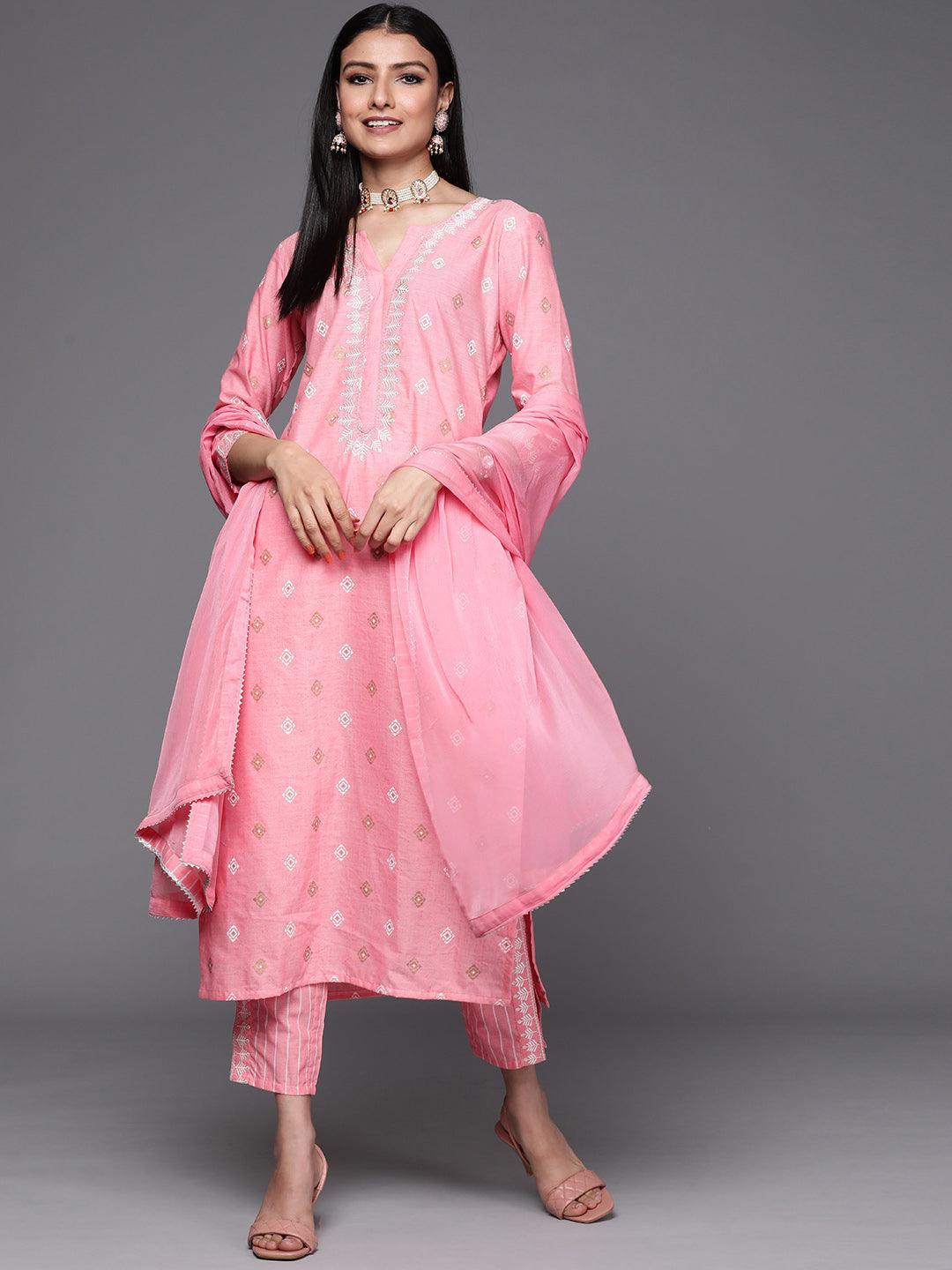 Pink Printed Cotton Suit Set - ShopLibas