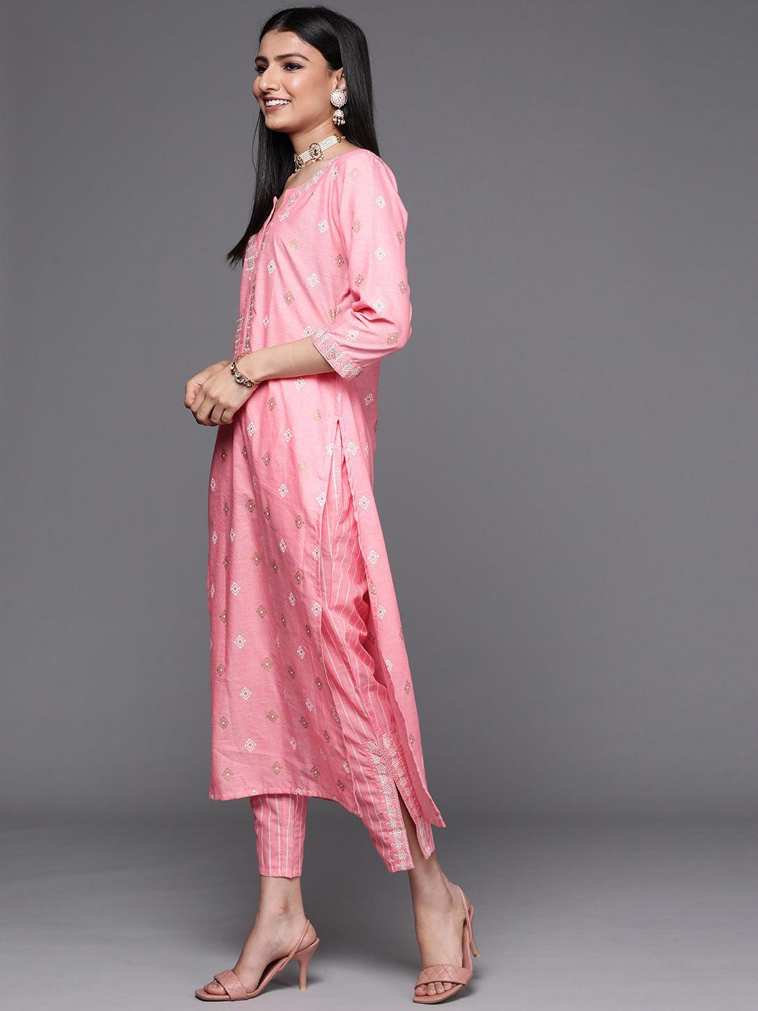 Pink Printed Cotton Suit Set