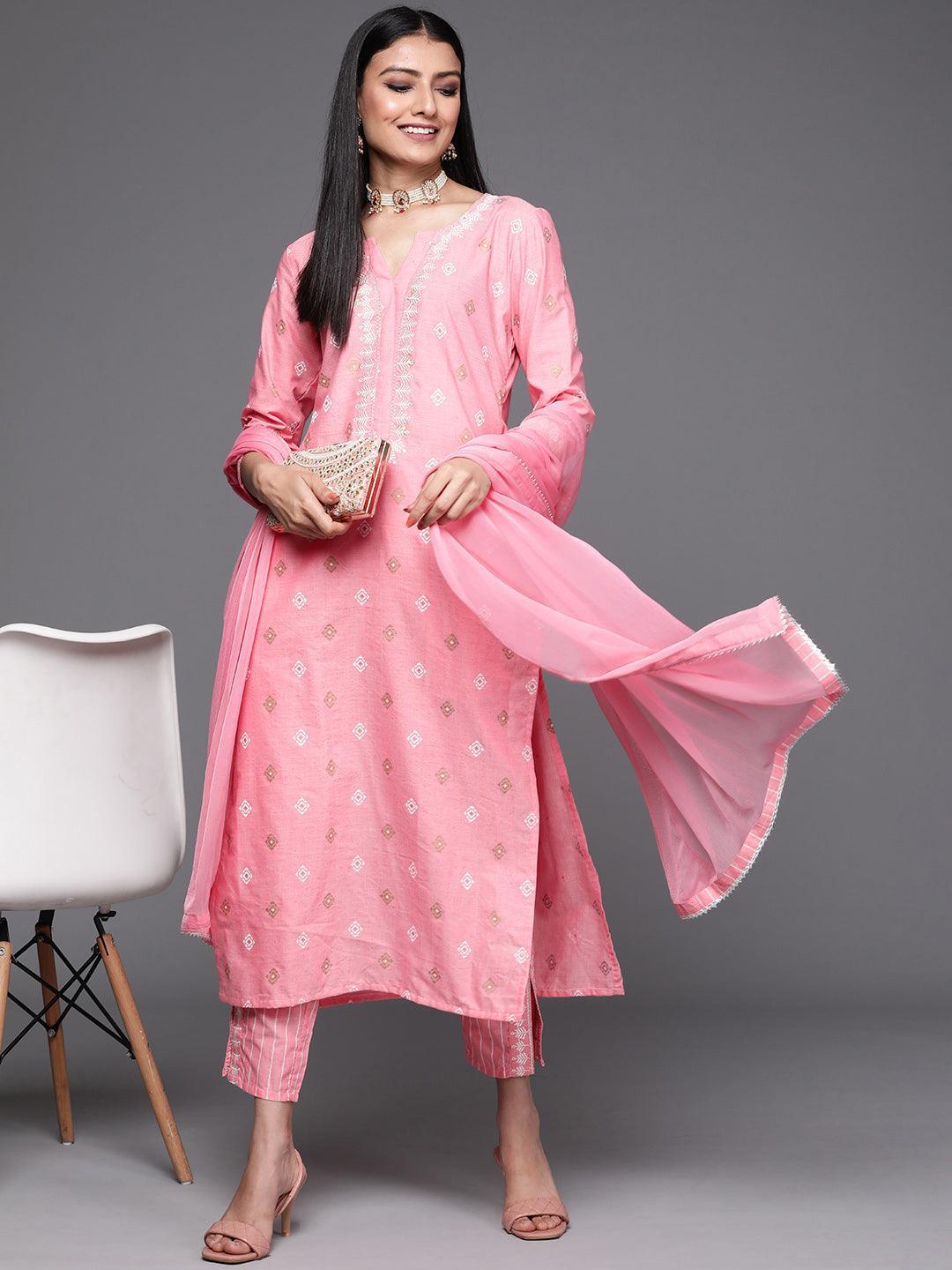 Pink Printed Cotton Suit Set