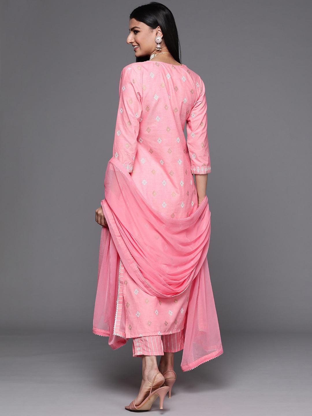 Pink Printed Cotton Suit Set - ShopLibas