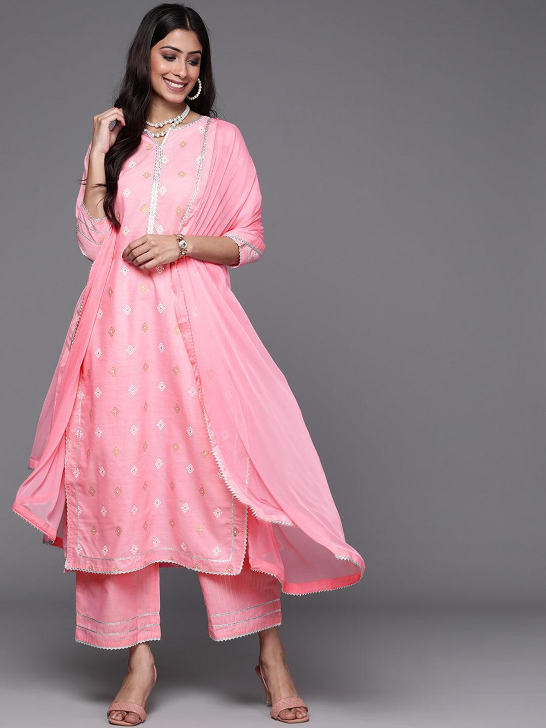 Pink Printed Cotton Suit Set - ShopLibas