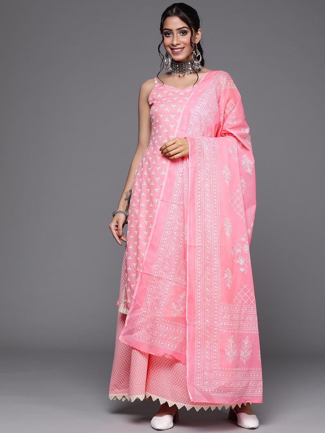 Pink Printed Cotton Suit Set - ShopLibas