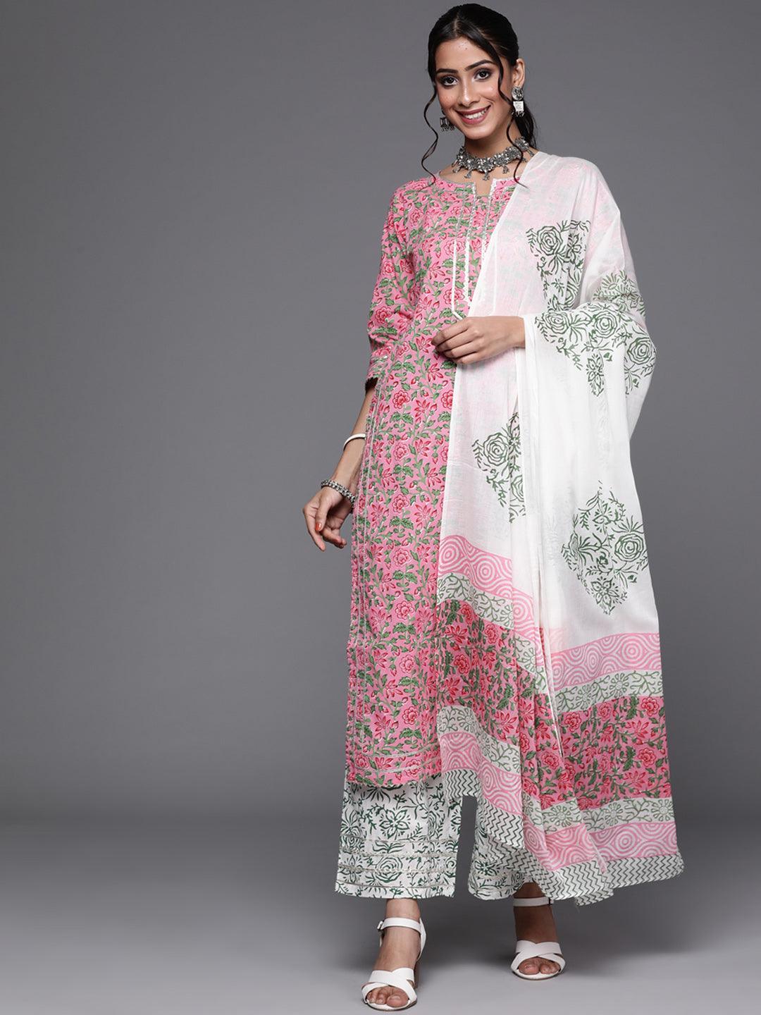 Pink Printed Cotton Suit Set