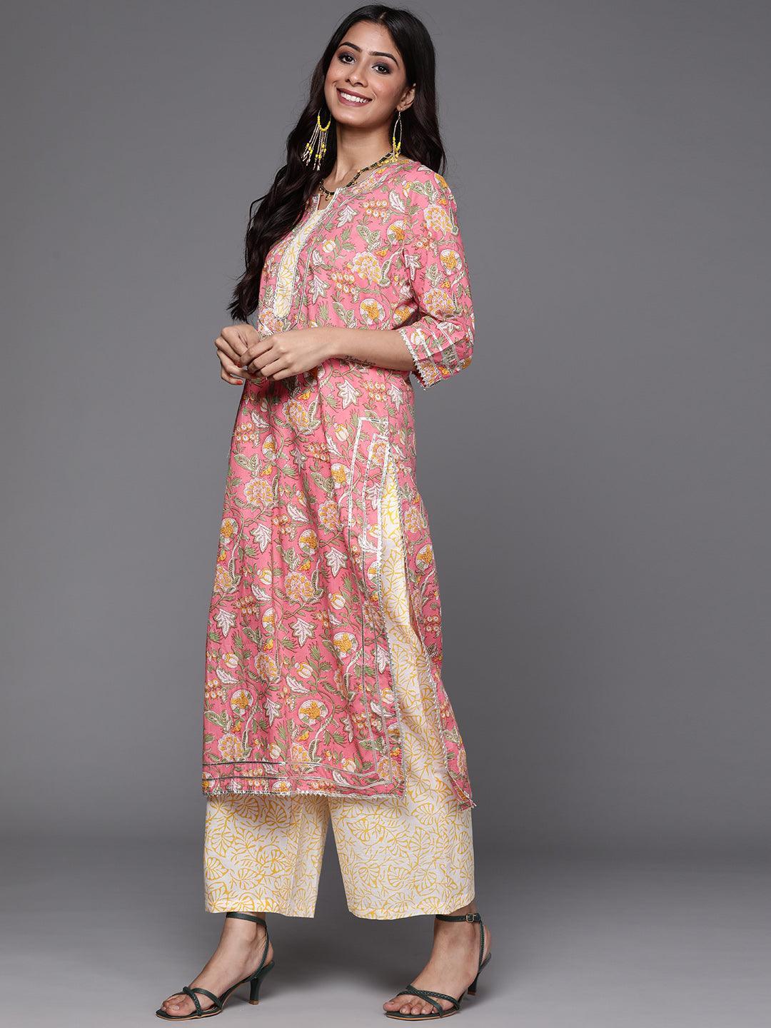 Pink Printed Cotton Suit Set - ShopLibas