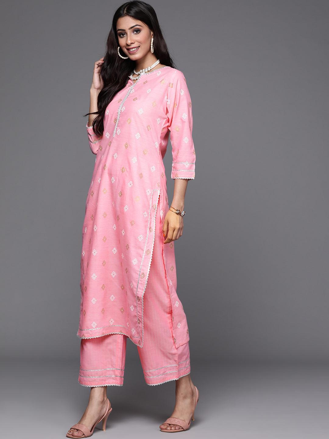 Pink Printed Cotton Suit Set