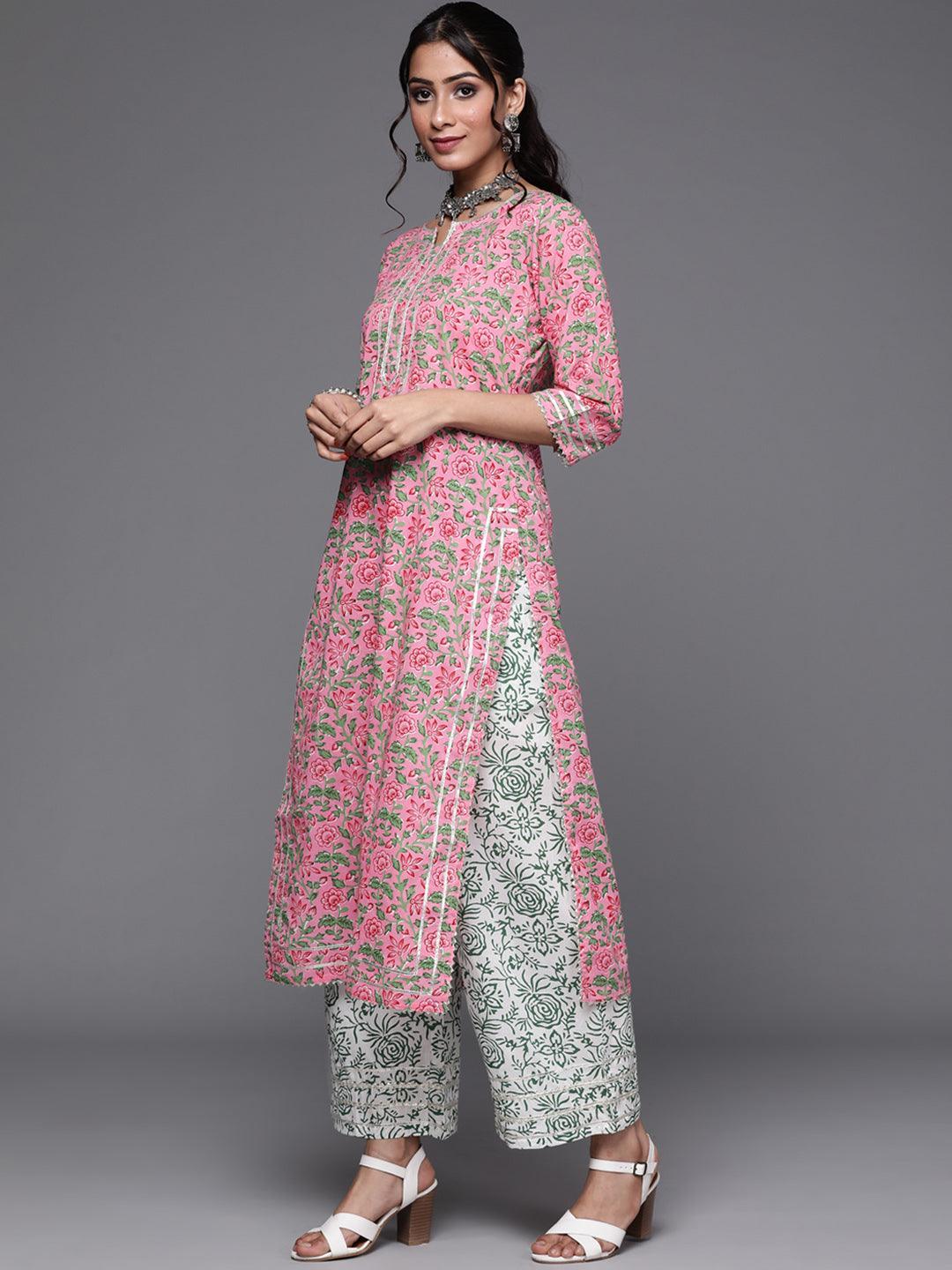 Pink Printed Cotton Suit Set