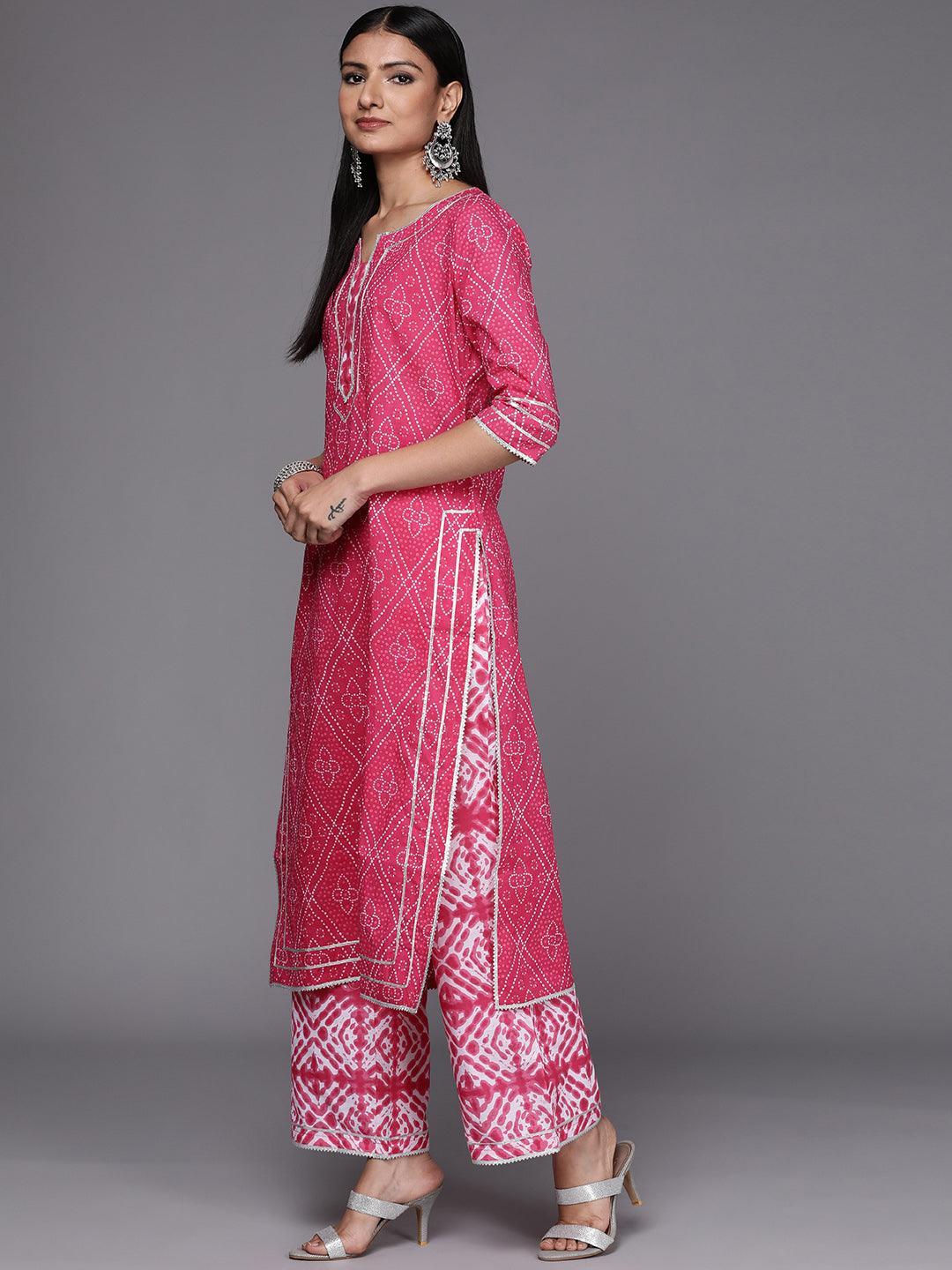 Pink Printed Cotton Straight Suit Set