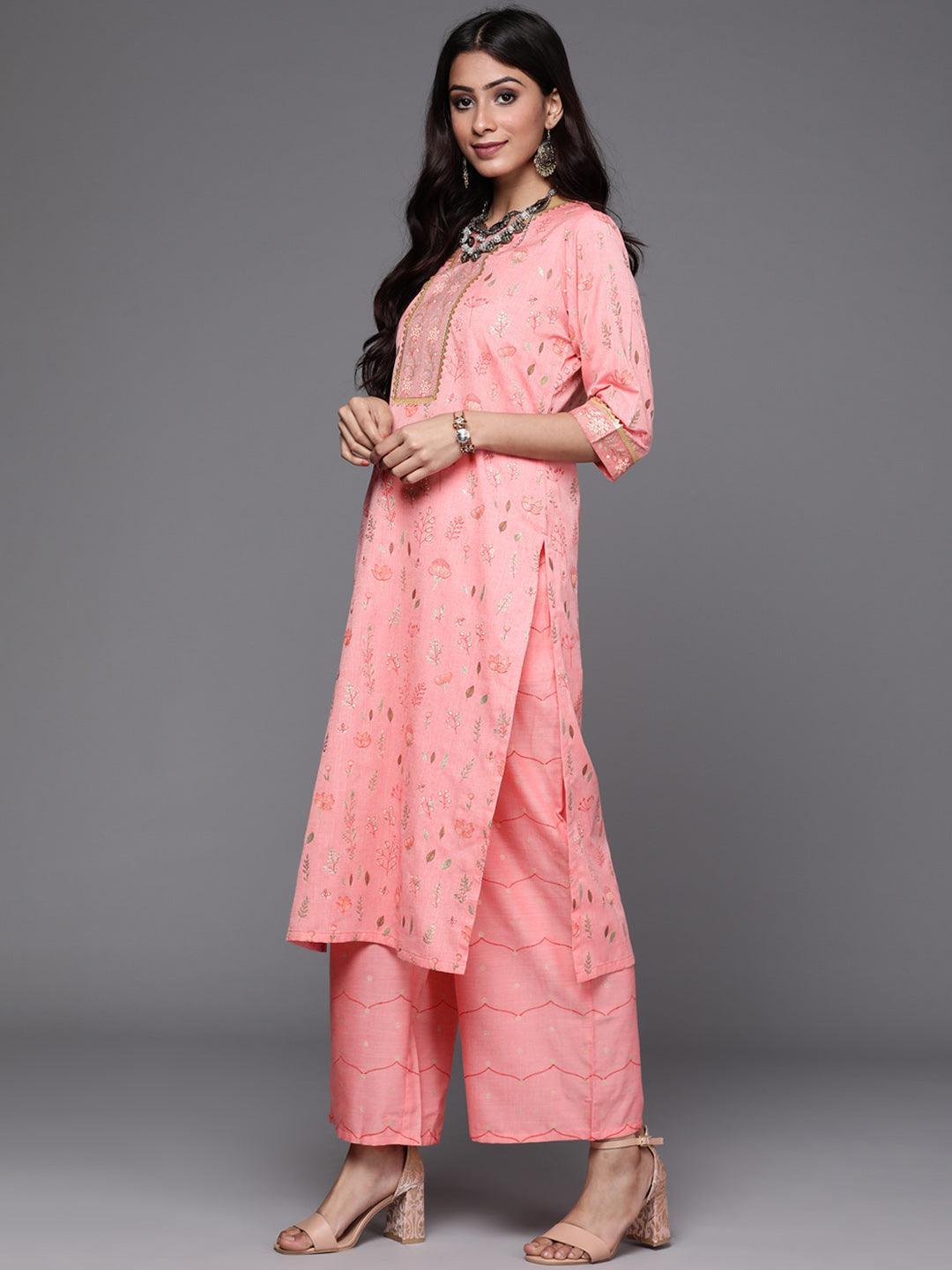 Pink Printed Cotton Suit Set