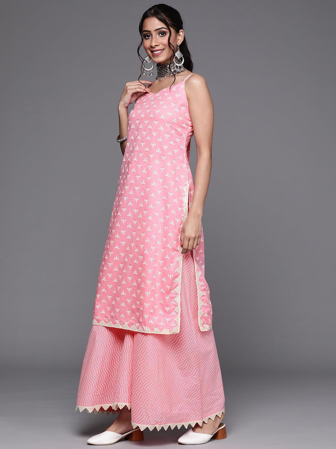 Pink Printed Cotton Suit Set - ShopLibas