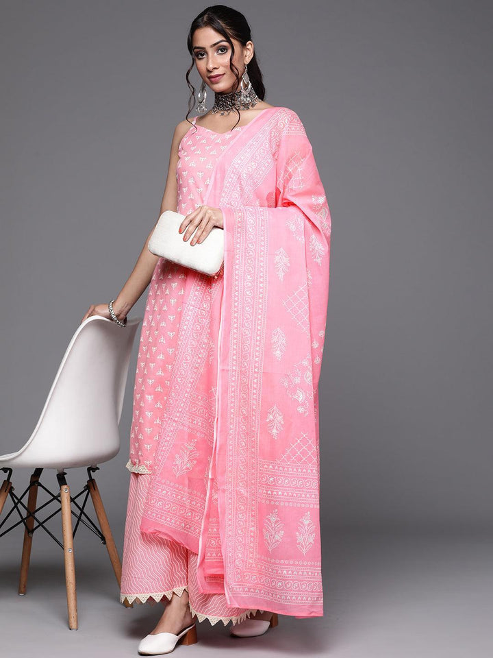 Pink Printed Cotton Suit Set - ShopLibas