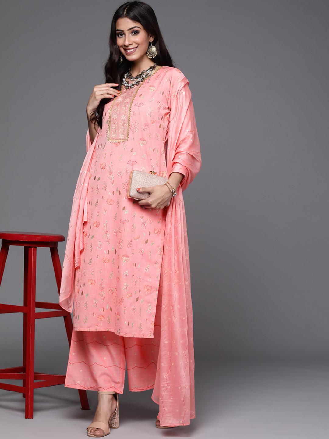 Pink Printed Cotton Suit Set